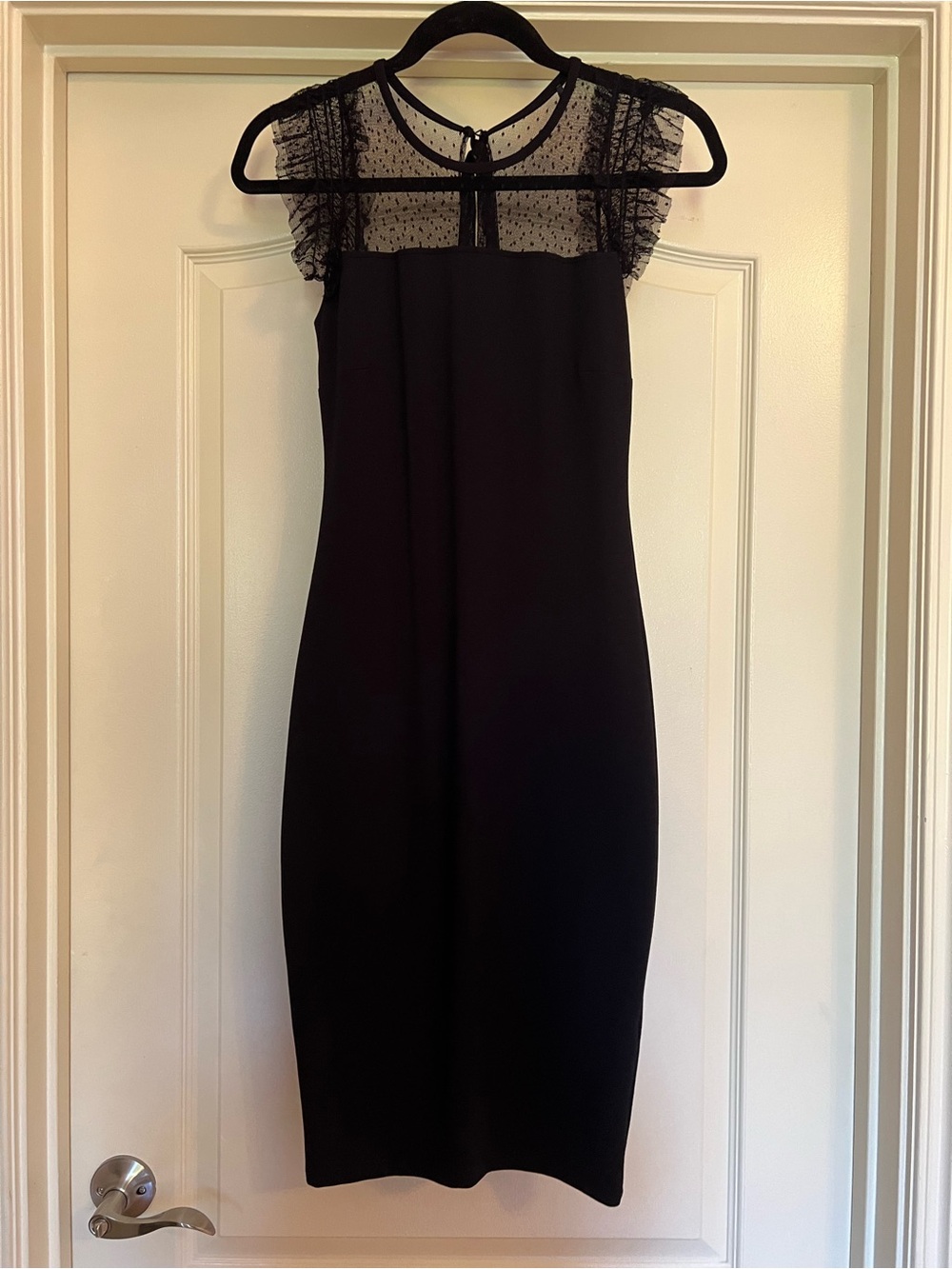 RED Valentino Black Point d'Esprit Sheath Midi Dress Size Small